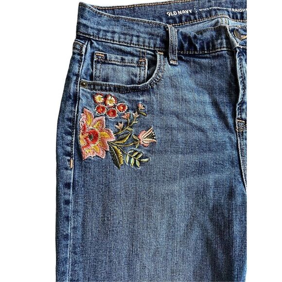 Old Navy boyfriend red roses embroidered Jeans size 6 - Picture 7 of 10